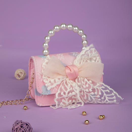 Hand and Sling Bow bag - Light Pink