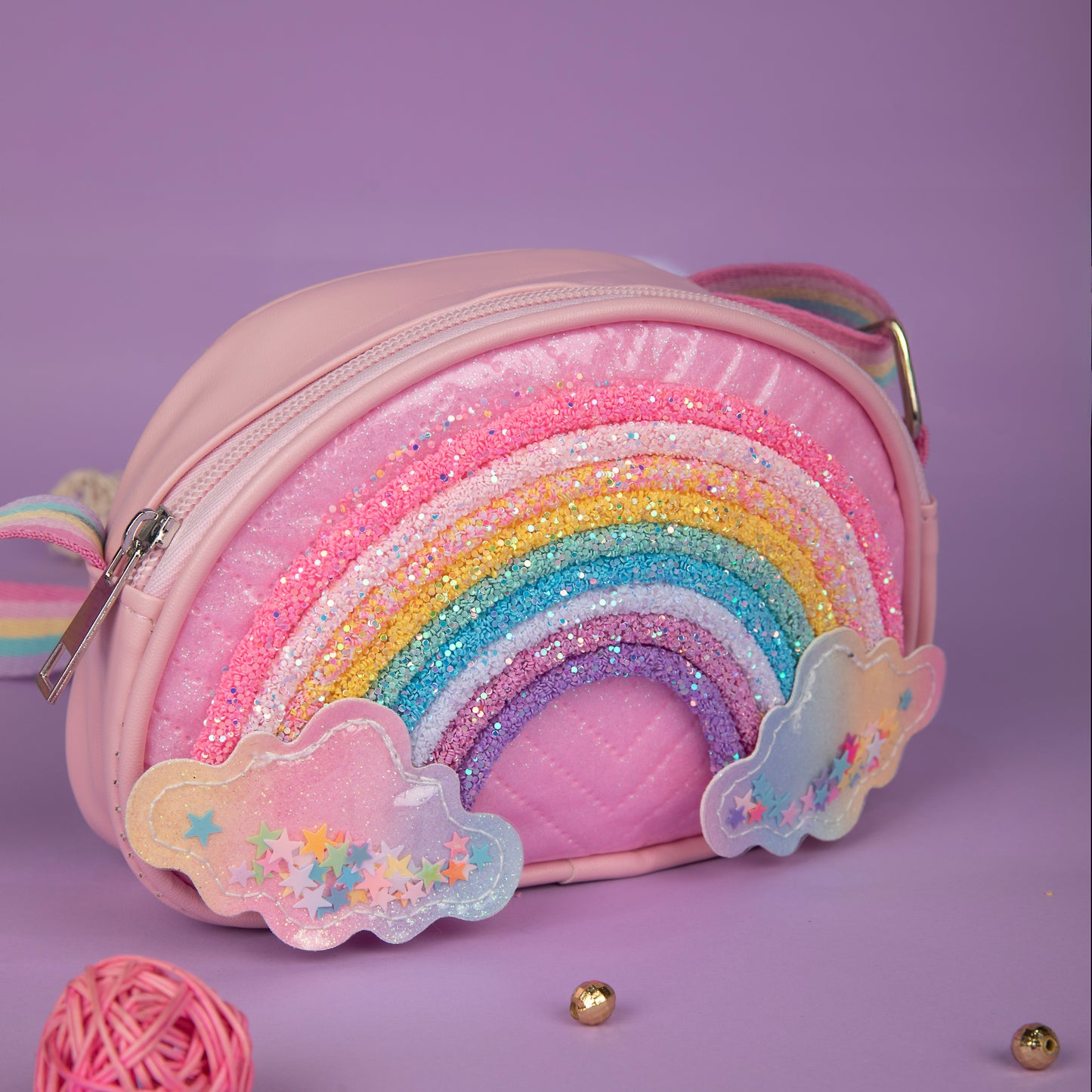MAGICAL GLITTER  RAINBOW SLING BAG - PINK