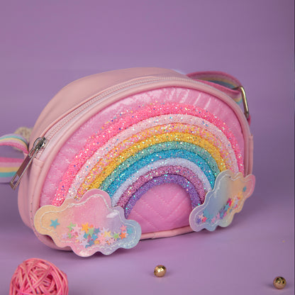 MAGICAL GLITTER  RAINBOW SLING BAG - PINK
