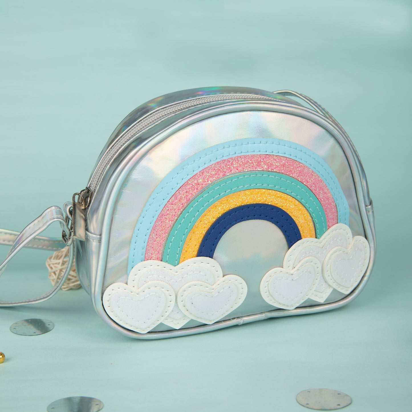SILVER RAIBOW SLING BAG FOR GIRLS- SILVER